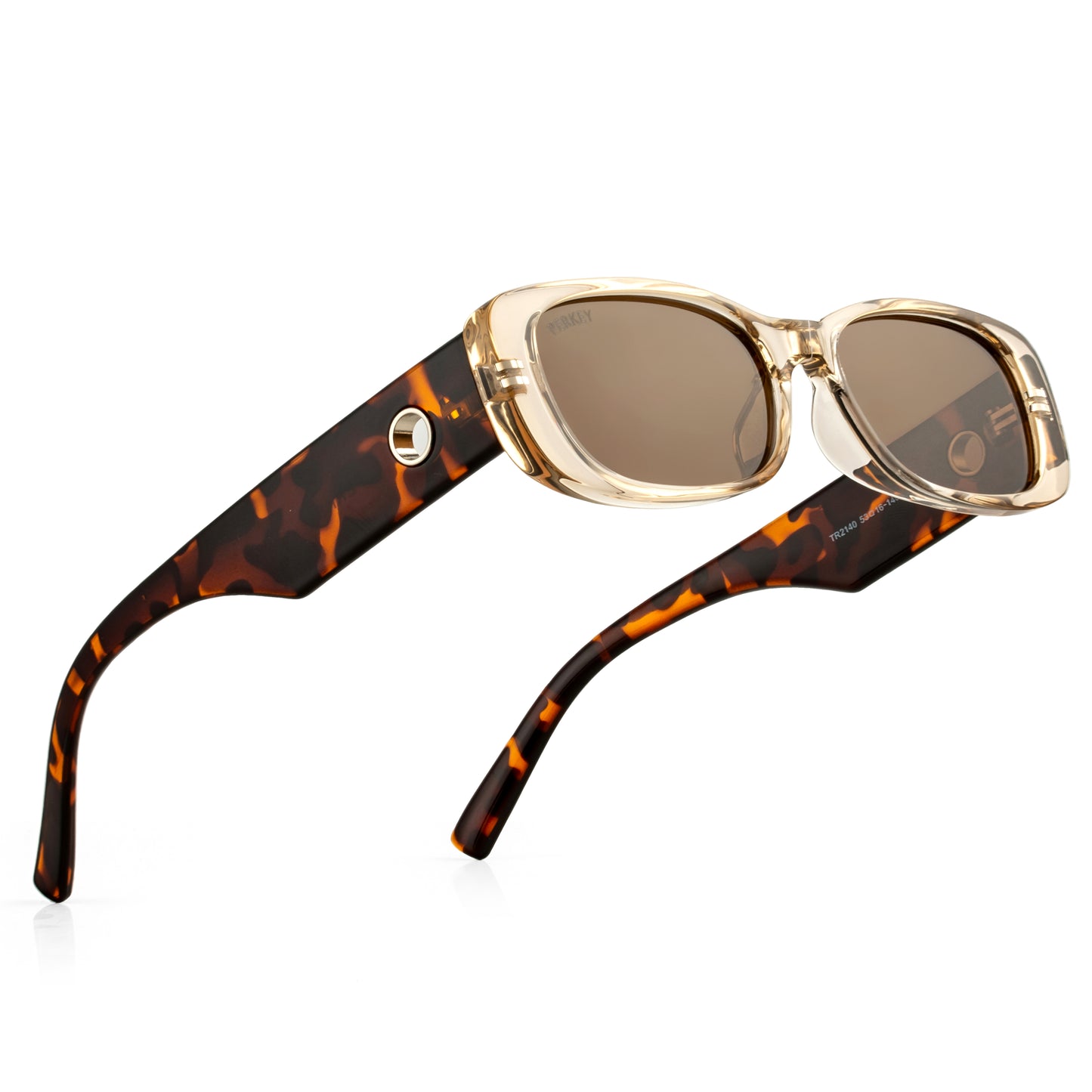 PERKEY Rectangle Biege UV Protected Polarized Sunglasses Men Women - PRKY006-C2