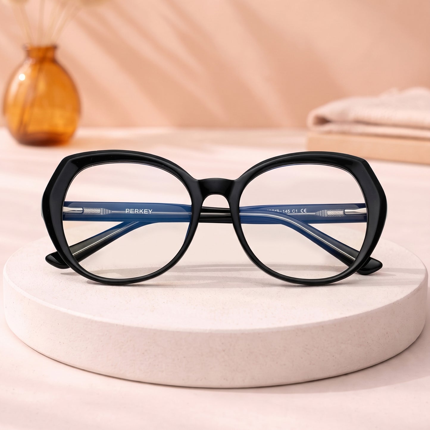PERKEY Full Rim Oval Blue Block Black Computer Glasses For Women - OPTL004-C1