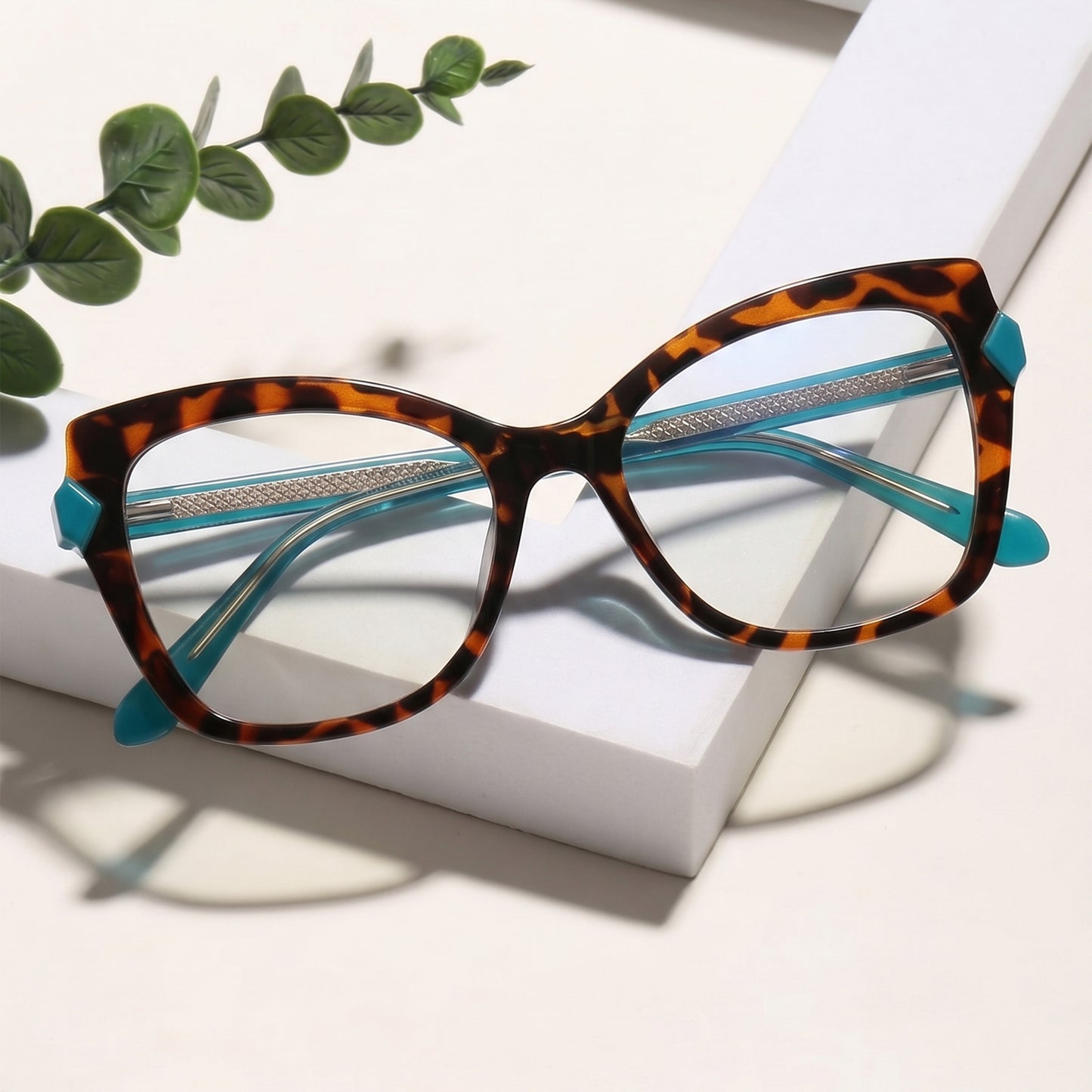 PERKEY Full Rim Cat Eye-Oversized Transparent Blue Cut Spectacles Frames Women - OPTL005-C2