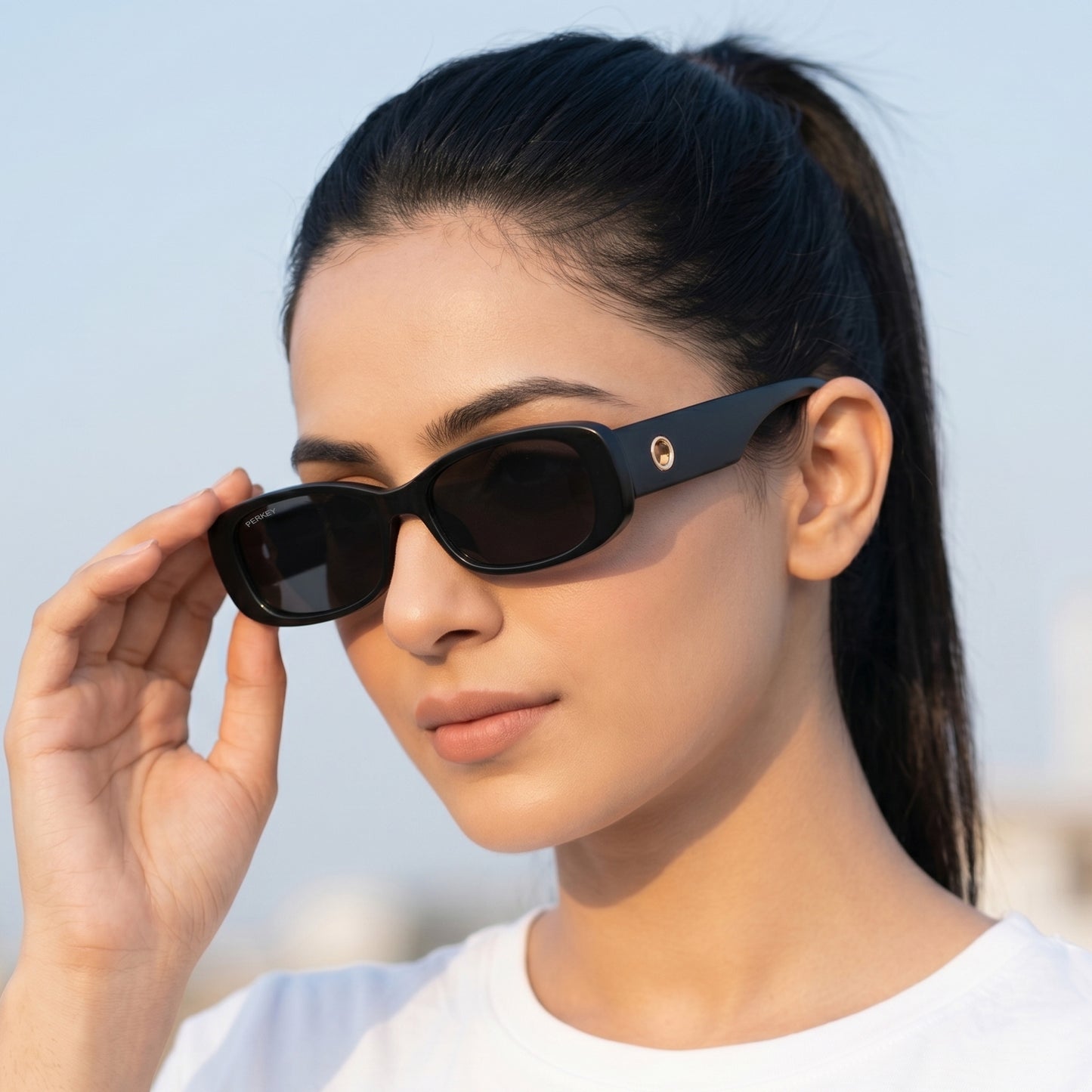 PERKEY Rectangle Black UV Protected Polarized Sunglasses Men & Women - PRKY006-C1