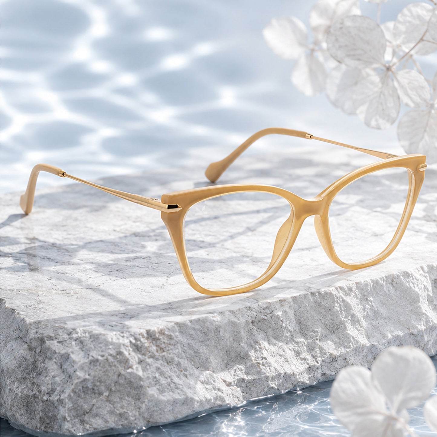 PERKEY Cat Eye Glossy Biege Eyeglass frame For Women - OPTL0023-C4
