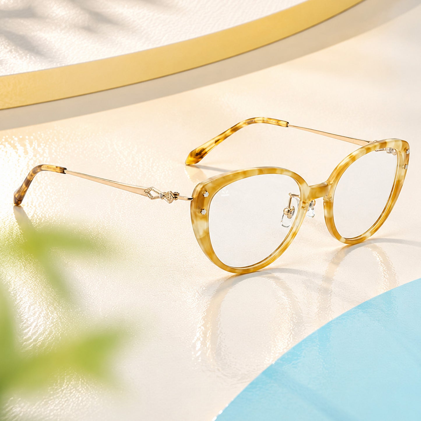 PERKEY Soft Cat Eye Biege Brown Fusion Eyeglass Frame For Women - OPTL0026-C4