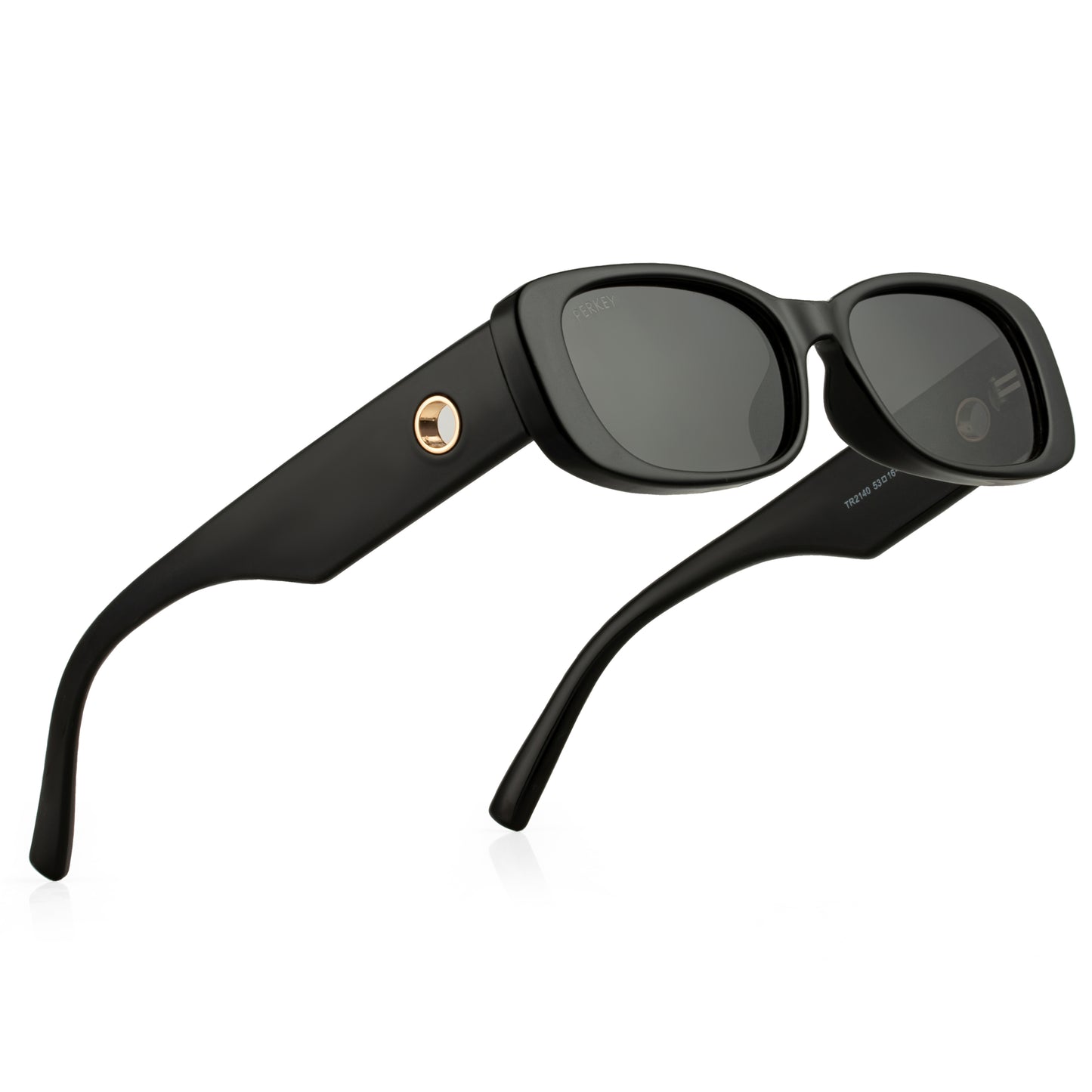 PERKEY Rectangle Black UV Protected Polarized Cooling Sunglasses Men Women - PRKY006-C1