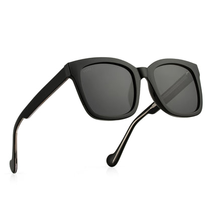 PERKEY Square-Oversized Black UV Protected Polarized Cooling Sunglasses Men Women - PRKY003-C1