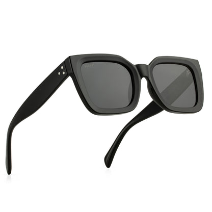 PERKEY Square-Oversized Black UV Protected Polarized Sunglasses Men Women - PRKY005-C1