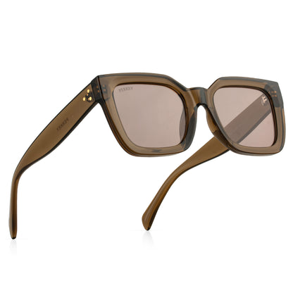 PERKEY Square-Oversized Brown UV Protected Polarized Chasma Shades Men Women - PRKY005-C4