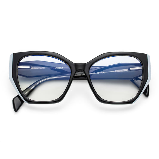 PERKEY Full Rim Cat Eye-Oversized Transparent Computer Blue Cut Spectacles Frames Men Women - OPTL0012-C2