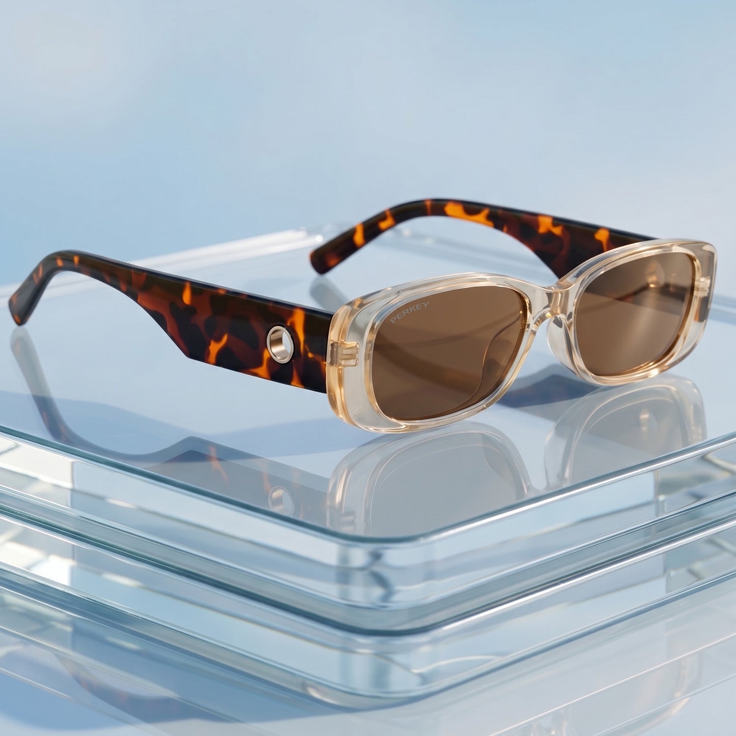 PERKEY Rectangle Biege UV Protected Polarized Sunglasses Men Women - PRKY006-C2