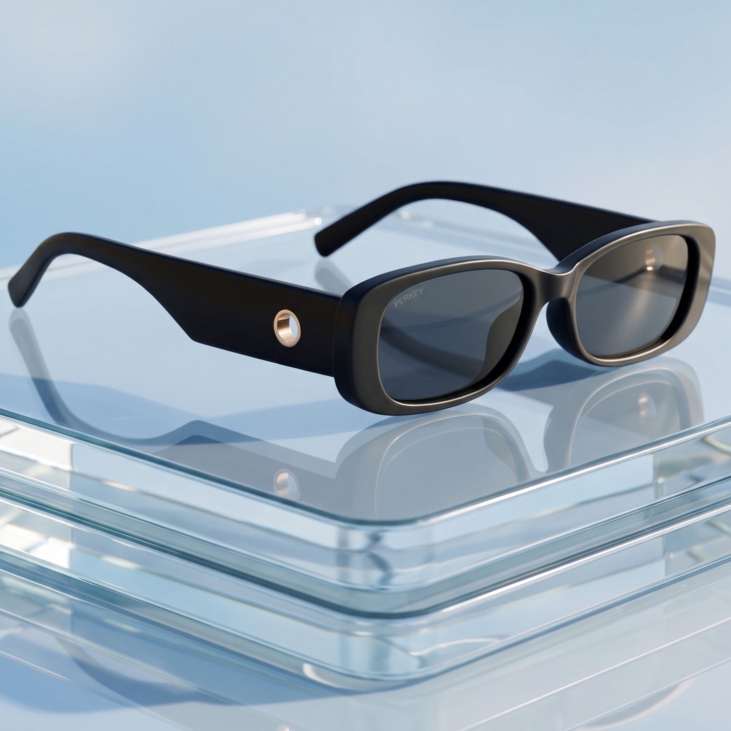 PERKEY Rectangle Black UV Protected Polarized Sunglasses Men & Women - PRKY006-C1