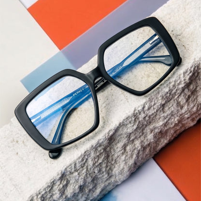 PERKEY Full Rim Square-Oversized Black Computer Glasses For Men Women - OPTL007-C1