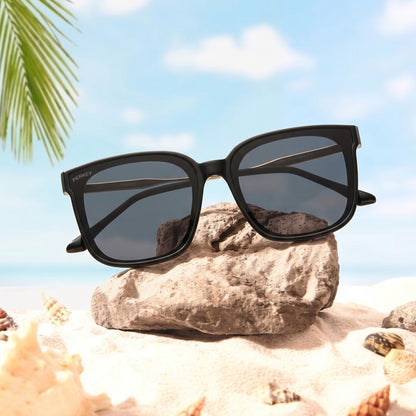 PERKEY Square-Oversized Black UV Protected Sunglasses Men Women - PRKY0013-C1
