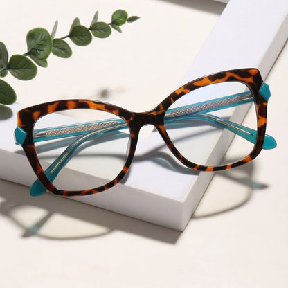 PERKEY Full Rim Cat Eye-Oversized Transparent Blue Cut Spectacles Frames Women - OPTL005-C2