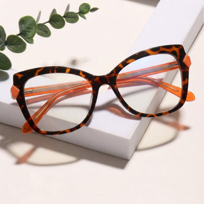 PERKEY Full Rim Cat Eye-Oversized Blue Block Spectacles Frames For Women - OPTL005-C3