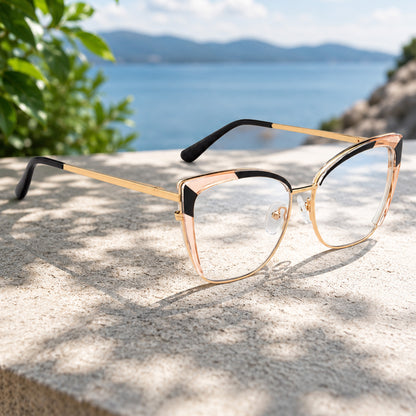 PERKEY Full Rim Cat Eye Blue Light Cut & Antiglare Computer Eyeglasses For Women | Stylish | - OPTL0018-C2