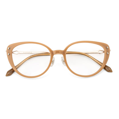 PERKEY Full Rim Cat Eye Gold Brown Spectacle Frame For Women - OPTL0026-C2