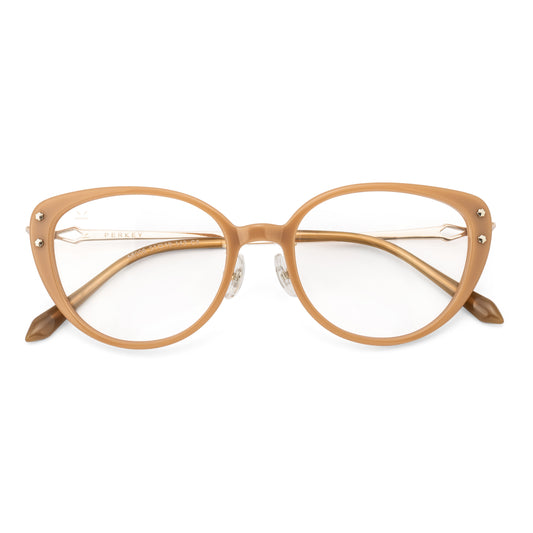 PERKEY Full Rim Cat Eye Gold Brown Spectacle Frame For Women - OPTL0026-C2