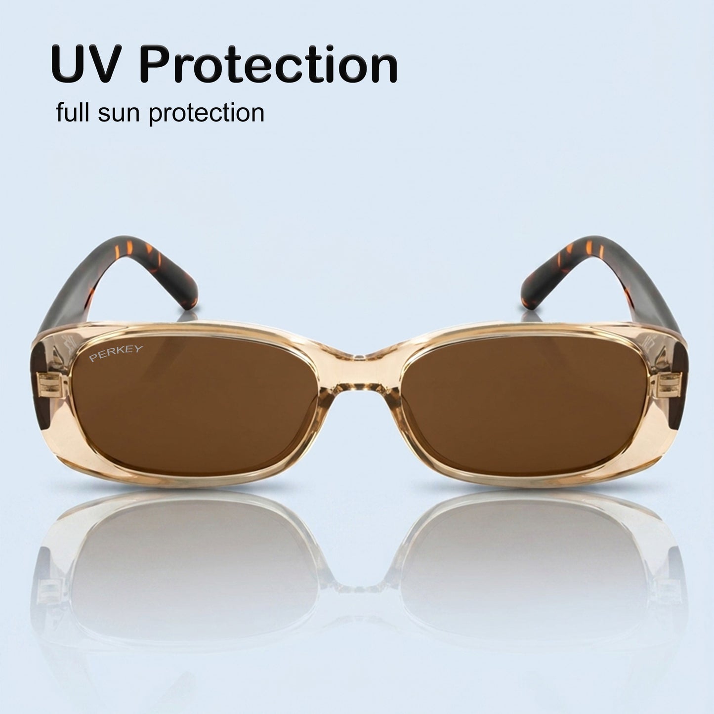PERKEY Rectangle Biege UV Protected Polarized Sunglasses Men Women - PRKY006-C2