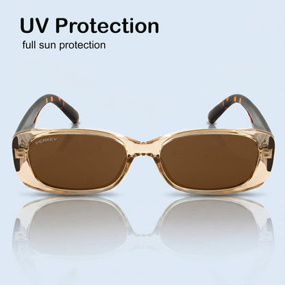 PERKEY Rectangle Biege UV Protected Polarized Sunglasses Men Women - PRKY006-C2