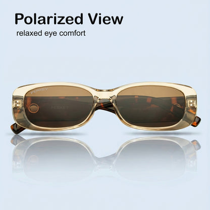 PERKEY Rectangle Biege UV Protected Polarized Sunglasses Men Women - PRKY006-C2