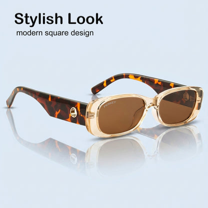 PERKEY Rectangle Biege UV Protected Polarized Sunglasses Men Women - PRKY006-C2
