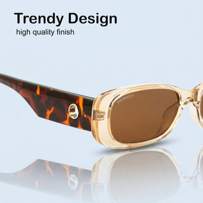 PERKEY Rectangle Biege UV Protected Polarized Sunglasses Men Women - PRKY006-C2