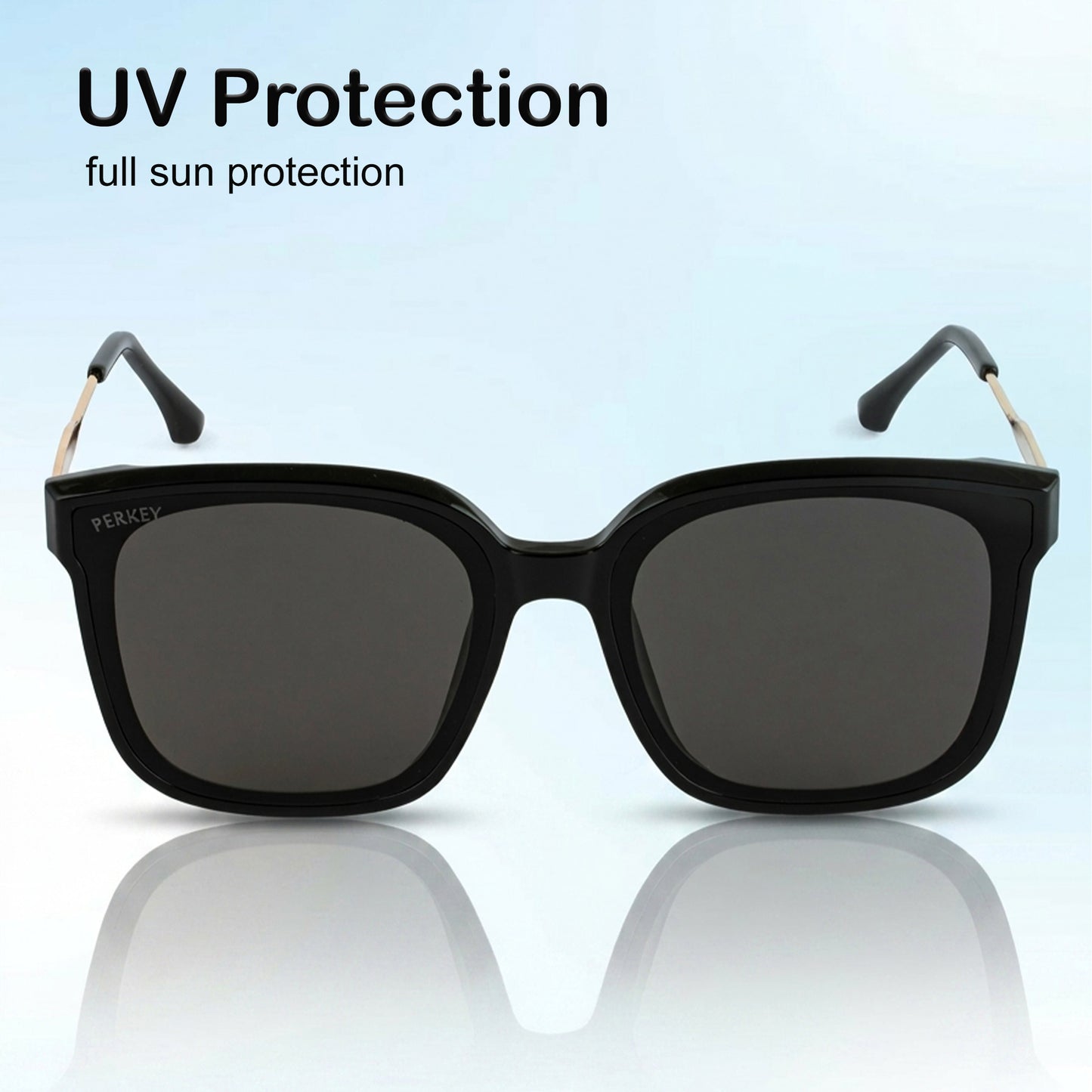 PERKEY Square-Oversized Black UV Protected Sunglasses Men Women - PRKY0013-C1