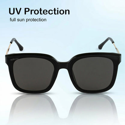 PERKEY Square-Oversized Black UV Protected Sunglasses Men Women - PRKY0013-C1
