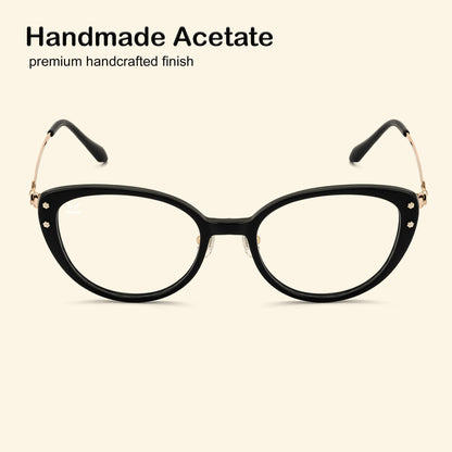 PERKEY Full Rim Soft Cat Eye Black Spectacle Frames For Women - OPTL0026-C1