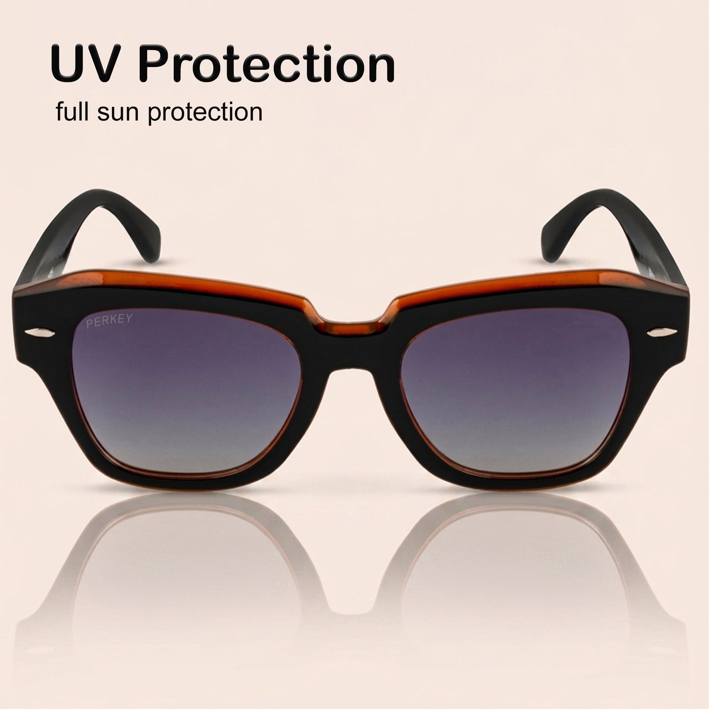 PERKEY Square Black UV Protected Polarized Sunglasses For Men & Women - PRKY004-C4