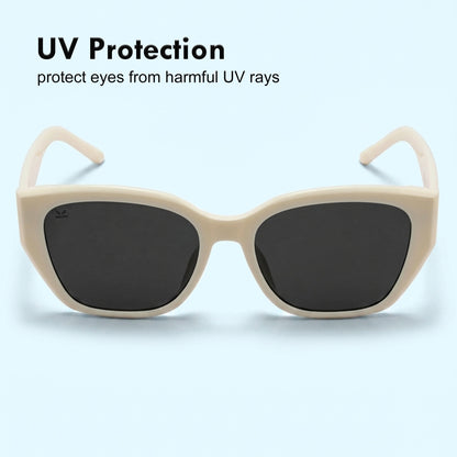 PERKEY UV Protection Retro Square White Sunglasses for Men & Women with Black Lens – PRKY0023-C3