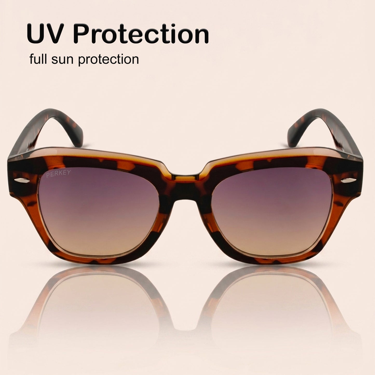 PERKEY Square Brown UV Protected Polarized Cooling Sunglasses For Men & Women - PRKY004-C5