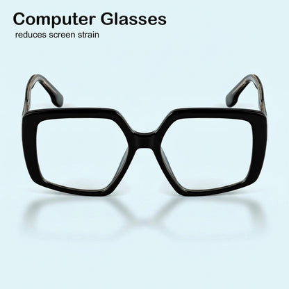 PERKEY Full Rim Square-Oversized Black Computer Glasses For Men Women - OPTL007-C1