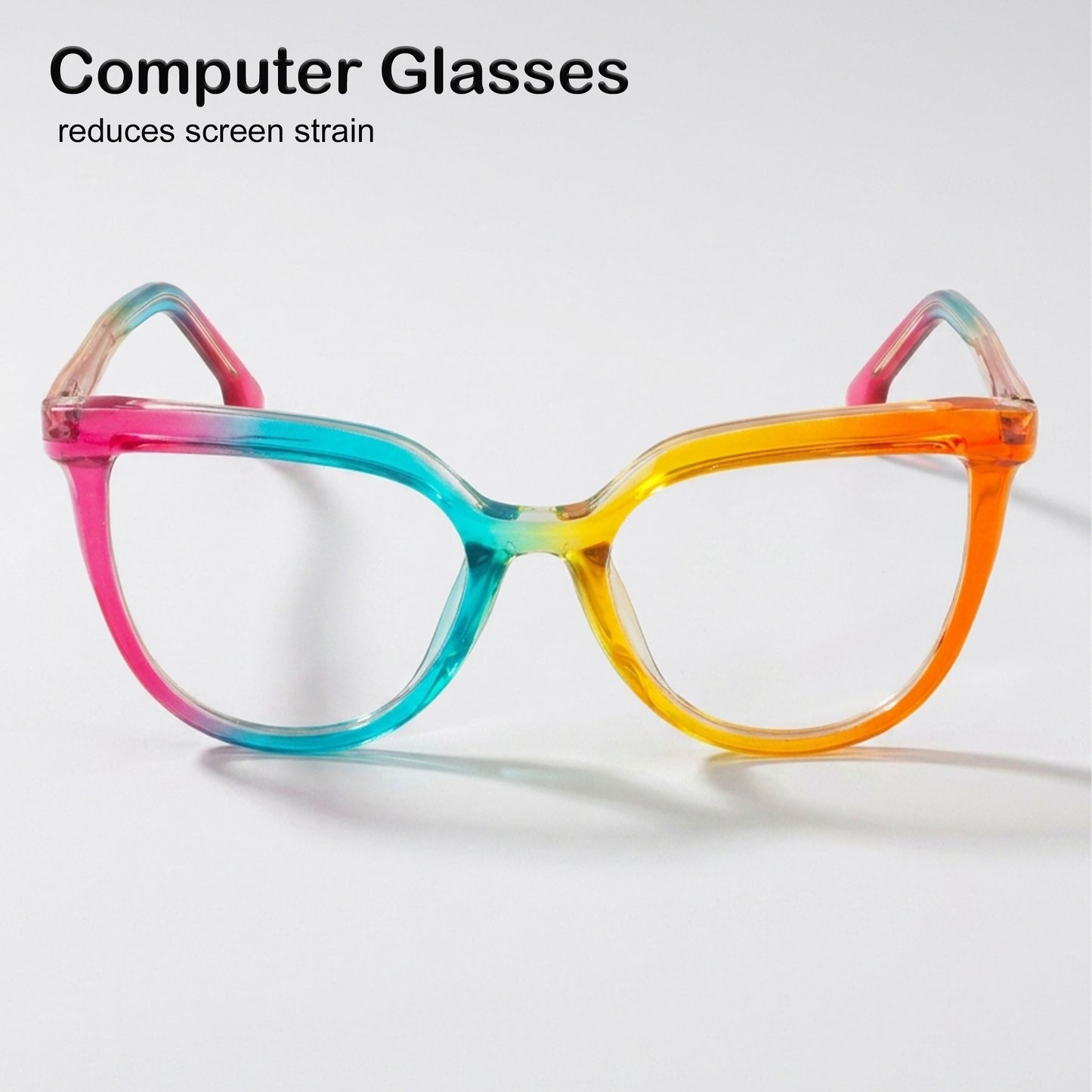 PERKEY Full Rim Oversized-Cat Eye Blue Block Rainbow Spectacle Frames For Women - OPTL006-C2