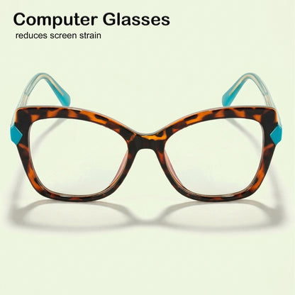 PERKEY Full Rim Cat Eye-Oversized Transparent Blue Cut Spectacles Frames Women - OPTL005-C2