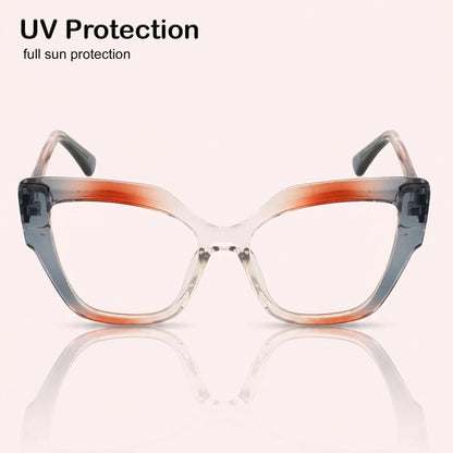 PERKEY Full Rim Cat Eye-Oversized Transparent Blue Cut Eyeglasses Women - OPTL001-C2