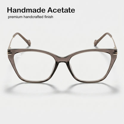 PERKEY Full Rim Cat Eye Transparent Grey Eyeglass Frame For Women - OPTL0023-C2