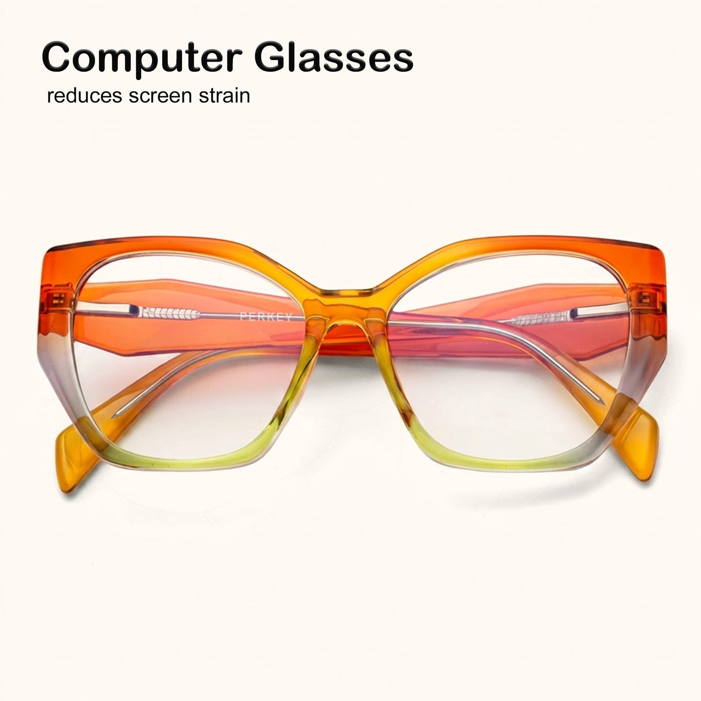 PERKEY Full Rim Cat Eye-Oversized Transparent Computer Blue Cut Spectacles Frames Men Women - OPTL0012-C5