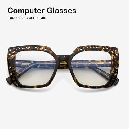 PERKEY Square Full Rim Blue Cut Light Glasses for Women - OPTL0020-C2