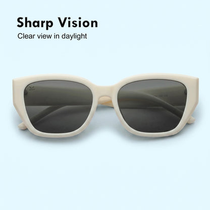 PERKEY UV Protection Retro Square White Sunglasses for Men & Women with Black Lens – PRKY0023-C3