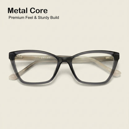 PERKEY Full Rim Soft Cat Eye Shiny Grey Spectacle Frames For Women - OPTL0021-C2