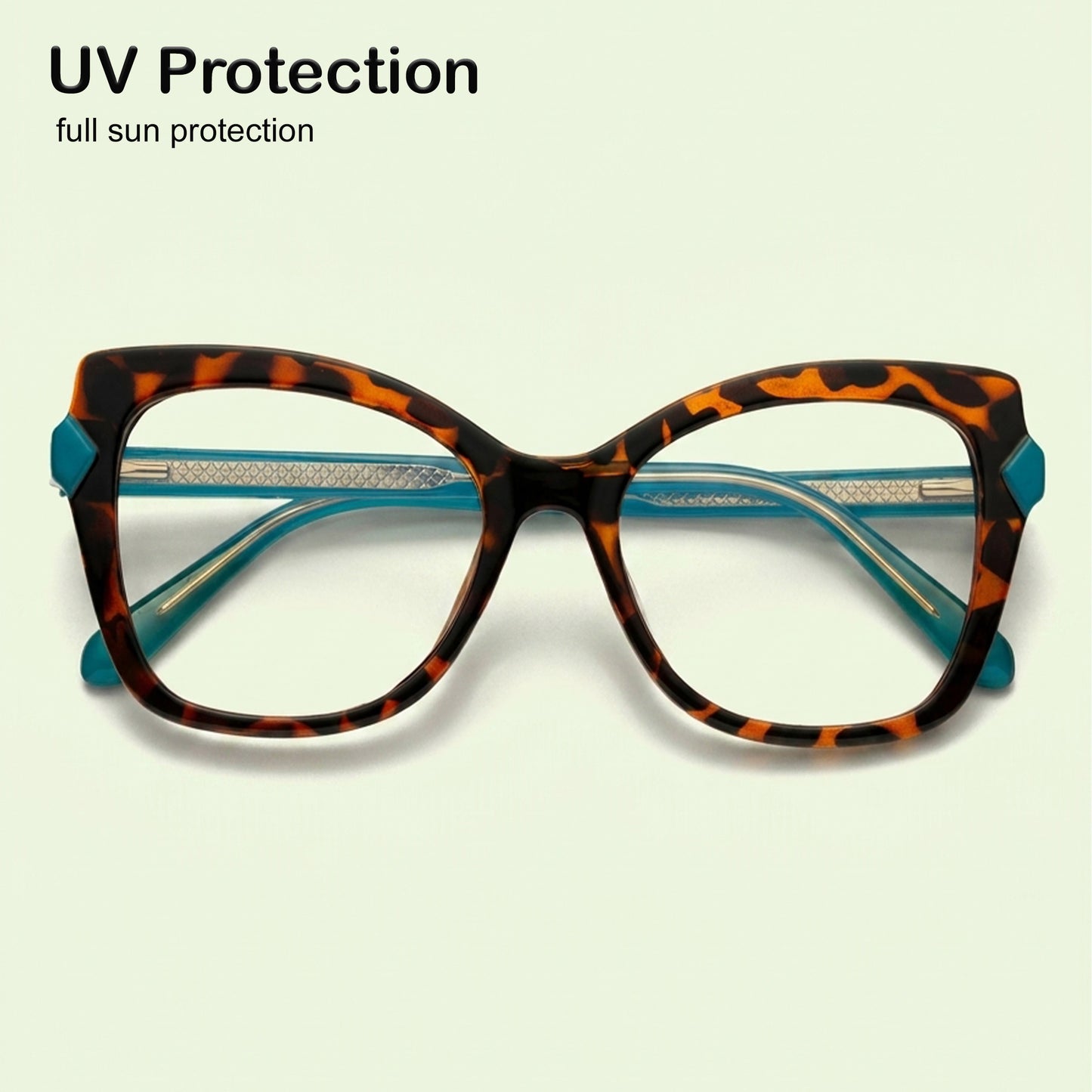 PERKEY Full Rim Cat Eye-Oversized Transparent Blue Cut Spectacles Frames Women - OPTL005-C2