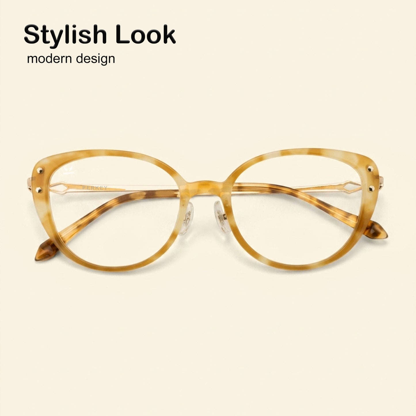 PERKEY Soft Cat Eye Biege Brown Fusion Eyeglass Frame For Women - OPTL0026-C4