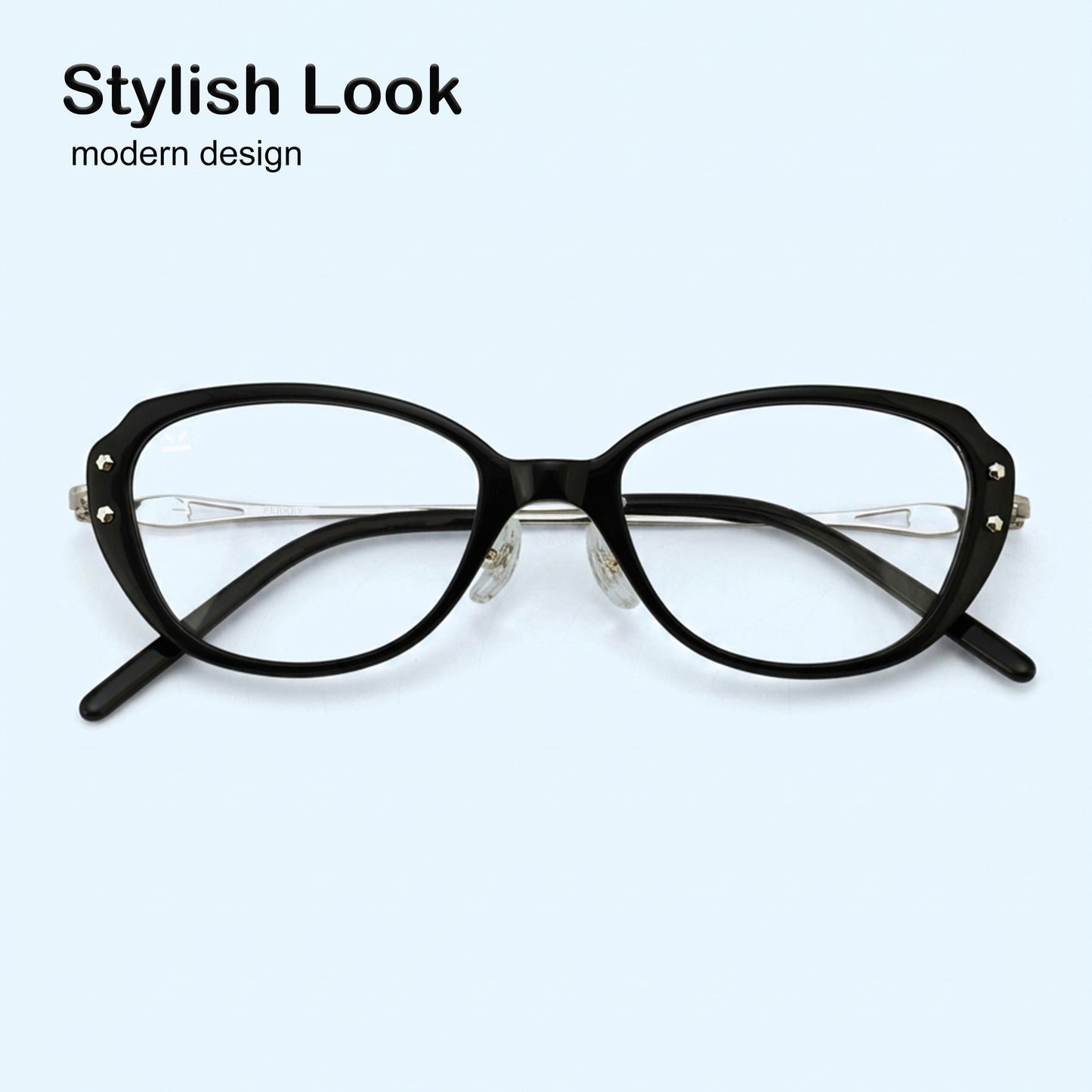 PERKEY Full Rim Oval Black Eyeglass Frame For Women  - OPTL0025-C1
