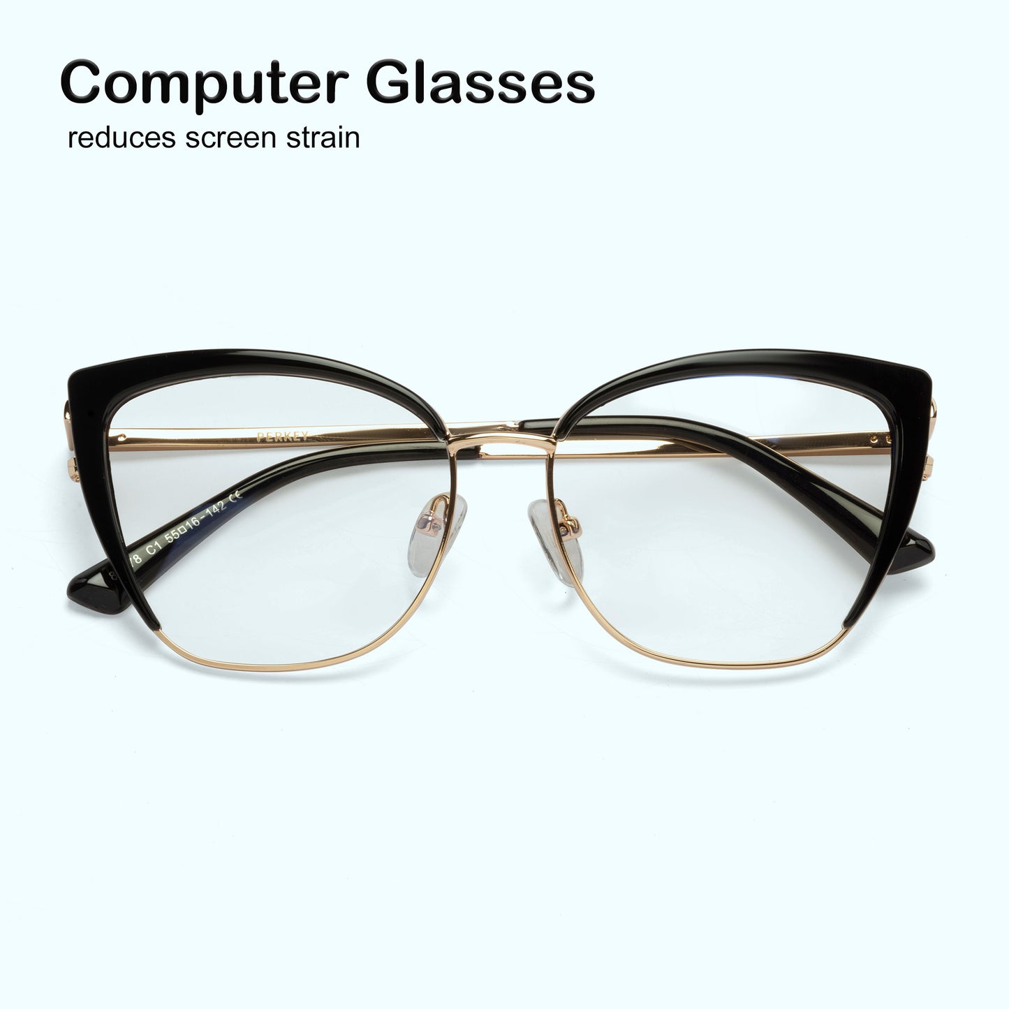 PERKEY Full Rim Cat Eye Blue Light Cut & Antiglare Computer Eyeglasses For Women | Stylish | - OPTL0018-C1