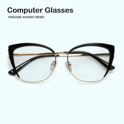 PERKEY Full Rim Cat Eye Blue Light Cut & Antiglare Computer Eyeglasses For Women | Stylish | - OPTL0018-C1