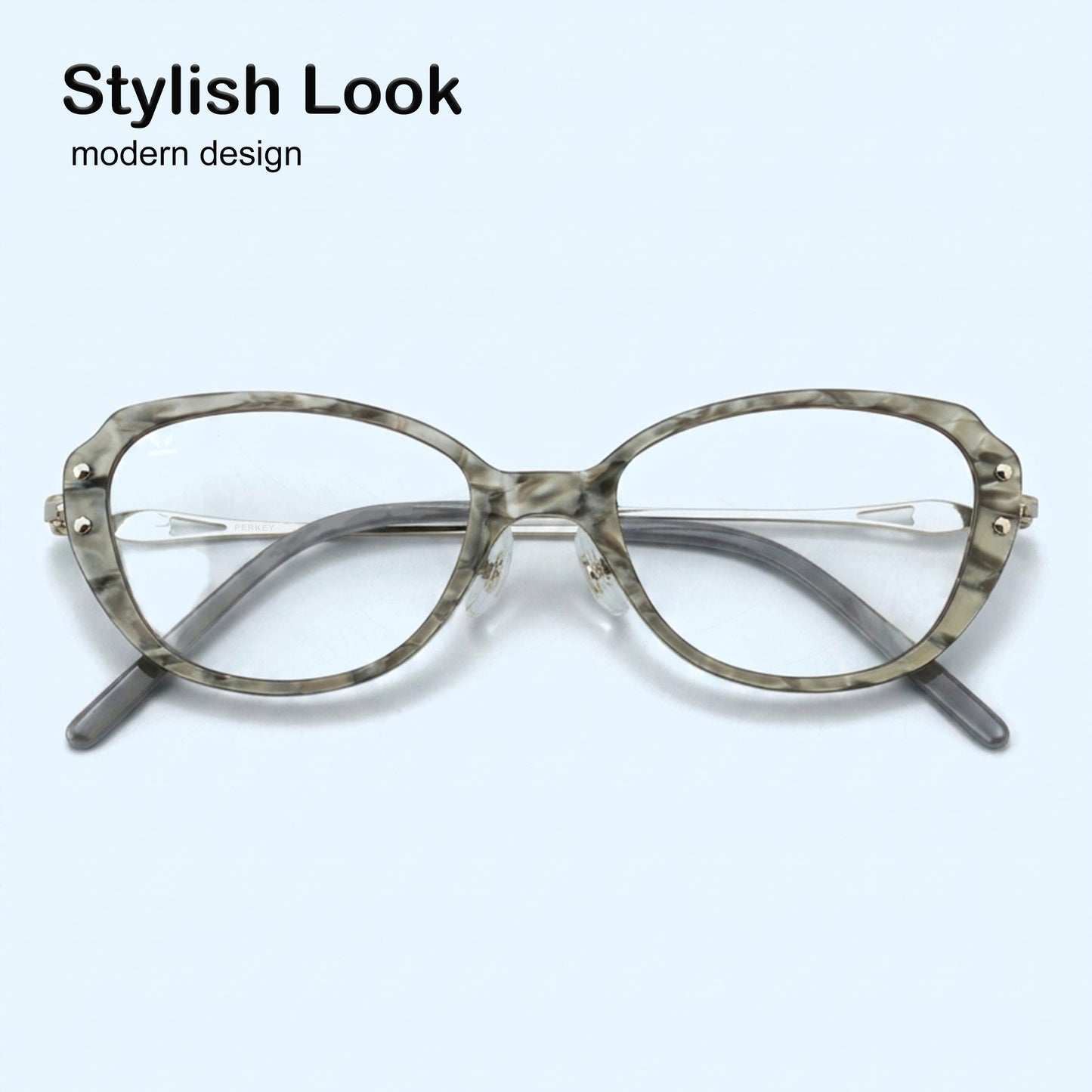 PERKEY Small Full Rim Oval Stone Grey Eyeglass Frame For Women- OPTL0025-C2