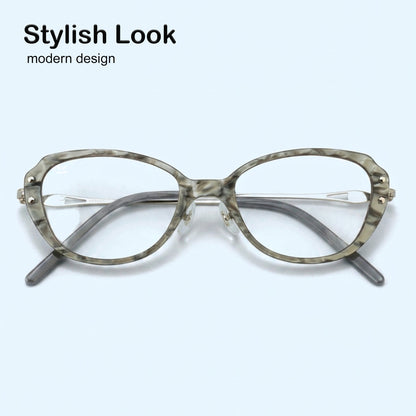 PERKEY Small Full Rim Oval Stone Grey Eyeglass Frame For Women- OPTL0025-C2
