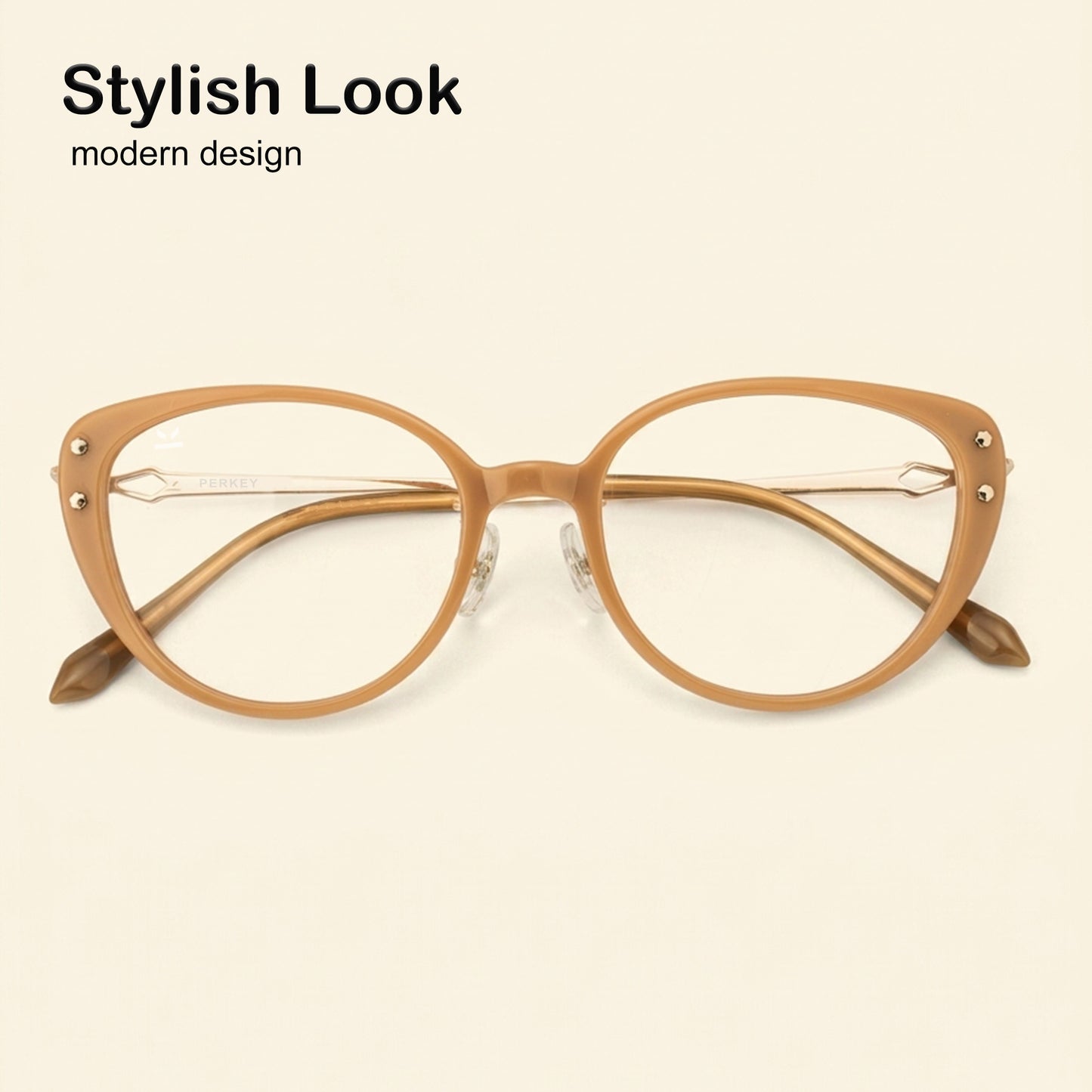 PERKEY Full Rim Cat Eye Gold Brown Spectacle Frame For Women - OPTL0026-C2
