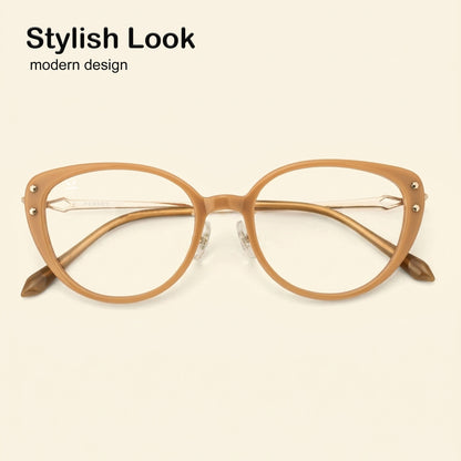 PERKEY Full Rim Cat Eye Gold Brown Spectacle Frame For Women - OPTL0026-C2