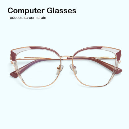 PERKEY Full Rim Cat Eye Blue Light Cut & Antiglare Computer Eyeglasses For Women | Stylish | - OPTL0018-C4